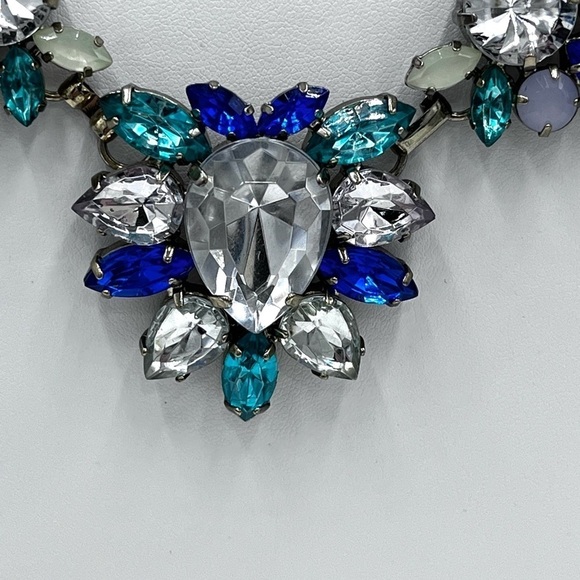 J. Crew Emerald, Blues, Teal, Light Green Rhinestones Statement Bib Necklace - Picture 3 of 14